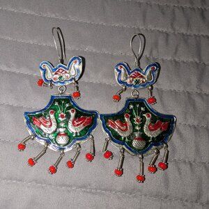 $3 with Bundle ~ Tribal Enamel Bird Chandelier Earrings 5888